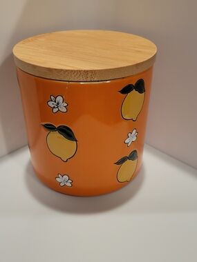 Orange Lemon Ceramic Canister with Bamboo Lid